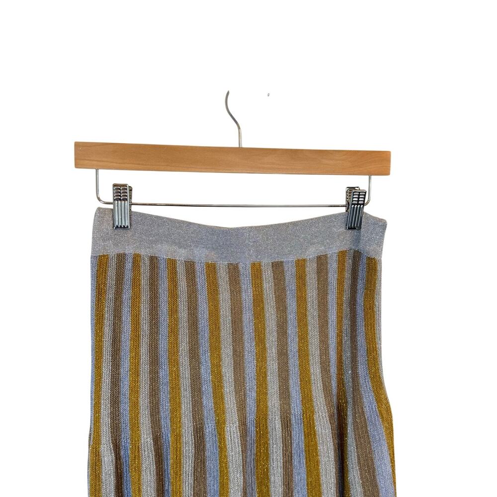 New HAPPY SHEEP Multi-Color Metallic Gold Silver Striped Pleated Maxi Skirt Sz S - Picture 9 of 11